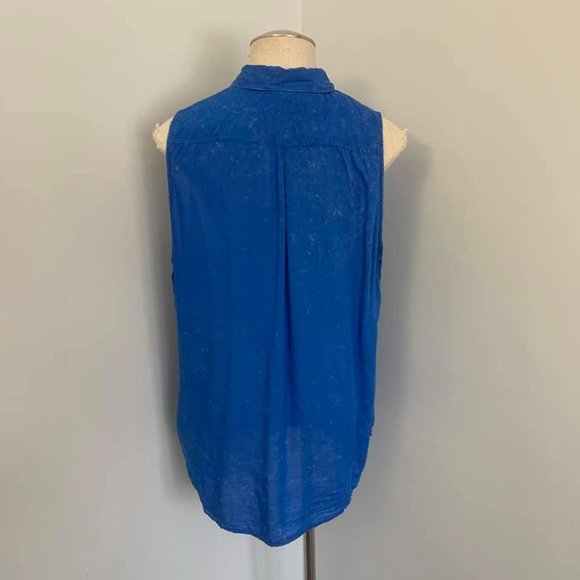 Acid Wash Blue Sleeveless Button Down, M/L - Picture 5 of 6